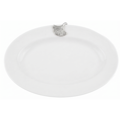 Porcelain Oval Plate w/Pewter_Ginkgo Leaf