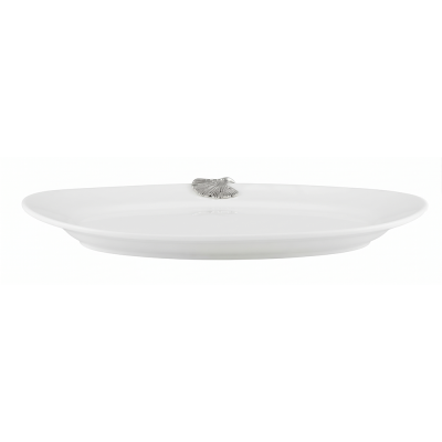Porcelain Oval Plate w/Pewter_Ginkgo Leaf