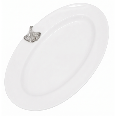 Porcelain Oval Plate w/Pewter_Ginkgo Leaf
