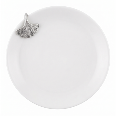 Porcelain Oriental-Deep Dish w/Pewter_Ginkgo Leaf