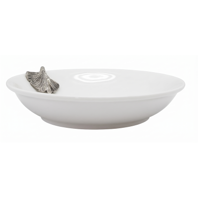 Porcelain Oriental-Deep Dish w/Pewter_Ginkgo Leaf