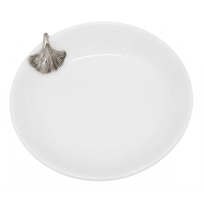 Porcelain Oriental-Deep Dish w/Pewter_Ginkgo Leaf