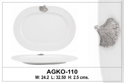 Porcelain Oval Platter w/Pewter_Ginkgo Leaf