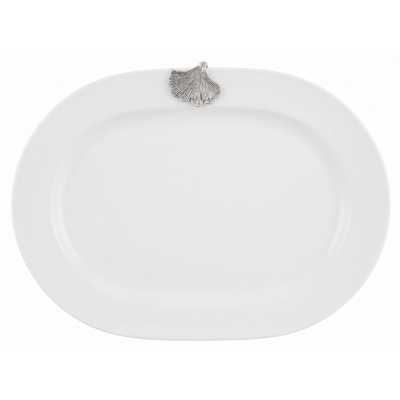 Porcelain Oval Platter w/Pewter_Ginkgo Leaf