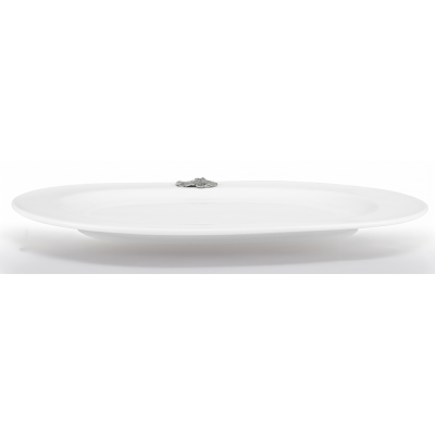 Porcelain Oval Platter w/Pewter_Ginkgo Leaf