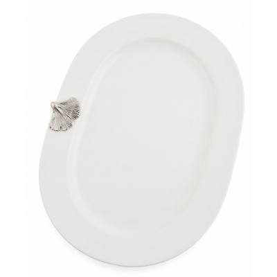 Porcelain Oval Platter w/Pewter_Ginkgo Leaf