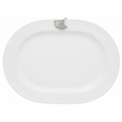 Porcelain Oval Platter w/Pewter_Ginkgo Leaf