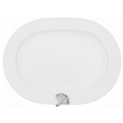 Porcelain Oval Platter w/Pewter_Ginkgo Leaf