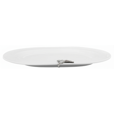 Porcelain Oval Platter w/Pewter_Ginkgo Leaf