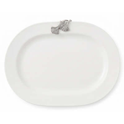 Porcelain Oval Platter w/Pewter_Ginkgo Leaf