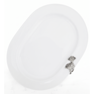 Porcelain Oval Platter w/Pewter_Ginkgo Leaf