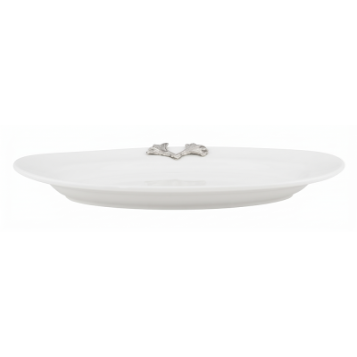 Porcelain Oval Plate w/Pewter_Ginkgo Leaf