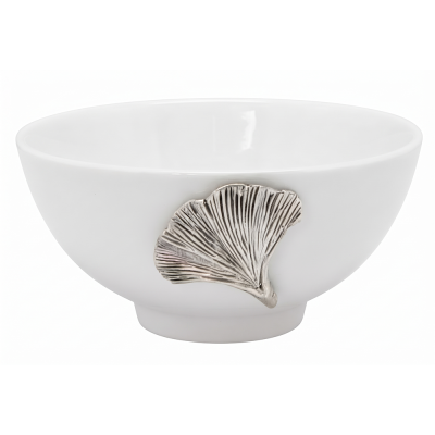 Porcelain SM Bowl w/Pewter_Ginkgo Leaf