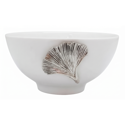 Porcelain SM Bowl w/Pewter_Ginkgo Leaf