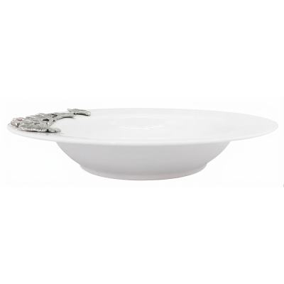 Porcelain Soup Plate w/Pewter_Ginkgo Leaf