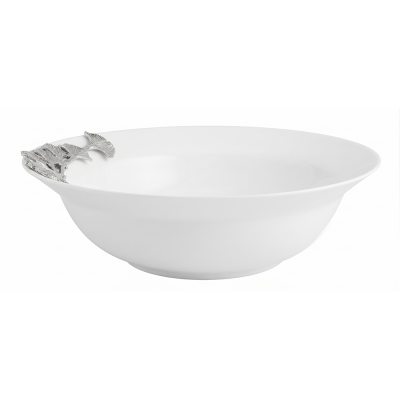 Porcelain Vegetable Bowl w/Pewter_Ginkgo Leaf