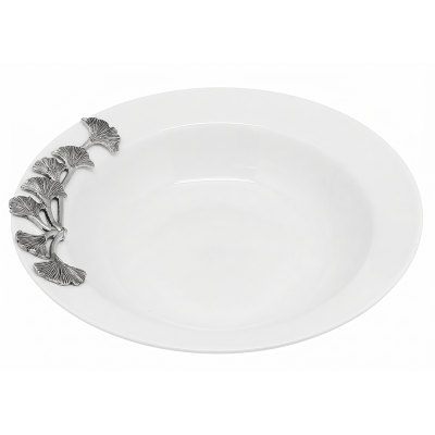 Porcelain Vegetable Bowl w/Pewter_Ginkgo Leaf