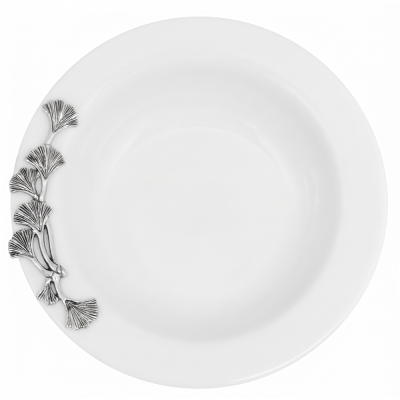 Porcelain Cereal Bowl w/Pewter_Ginkgo Leaf