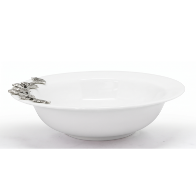 Porcelain Cereal Bowl w/Pewter_Ginkgo Leaf