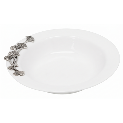 Porcelain Cereal Bowl w/Pewter_Ginkgo Leaf