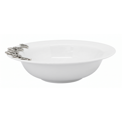 Porcelain Cereal Bowl w/Pewter_Ginkgo Leaf