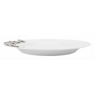 Porcelain Winde Rim Plate w/Pewter_Ginkgo Leaf