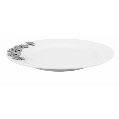 Porcelain Winde Rim Plate w/Pewter_Ginkgo Leaf