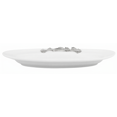 Porcelain Oval Plate w/Pewter_Ginkgo Leaf