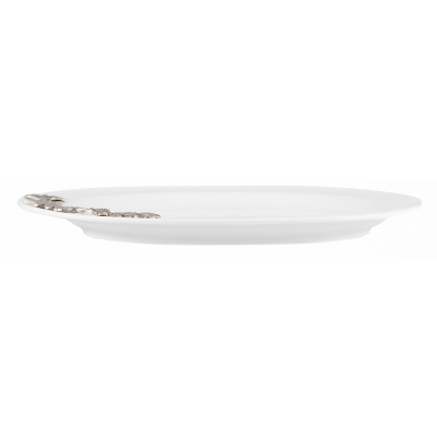 Porcelain Oval Platter w/Pewter_Ginkgo Leaf