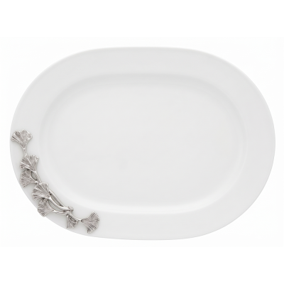 Porcelain Oval Platter w/Pewter_Ginkgo Leaf