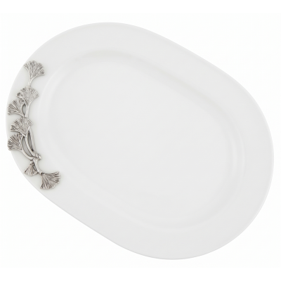 Porcelain Oval Platter w/Pewter_Ginkgo Leaf