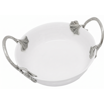 Porcelain Oriental-Bowl w/Pewter_Ginkgo Leaf
