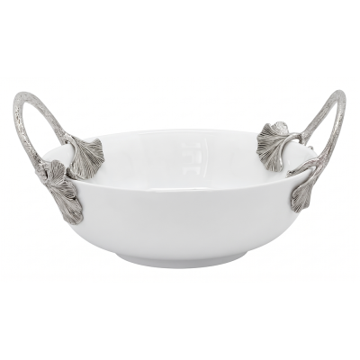 Porcelain Oriental-Bowl w/Pewter_Ginkgo Leaf