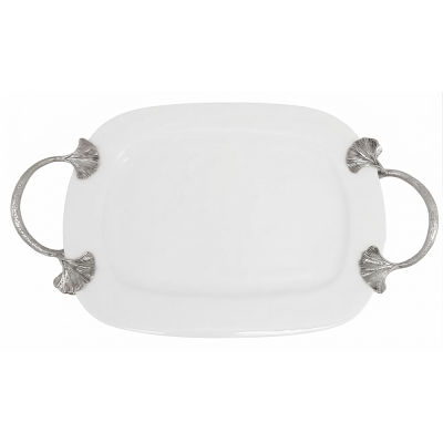 Porcelain Oblong Platter w/Pewter_Ginkgo Leaf
