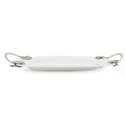 Porcelain Oblong Platter w/Pewter_Ginkgo Leaf