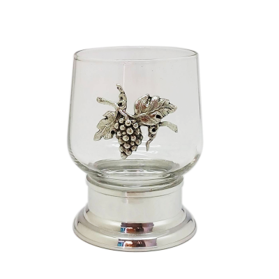 Old Fashion Whiskey Glass w/Pewter Base n Grape Medal