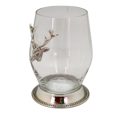 SANTE STEMLESS WINE GLS Pewter Base Bead Rim w/ Deer Medal