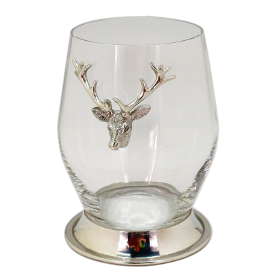 SANTE STEMLESS WINE GLASS Pewter Base w/ Deer Medal 465 ml