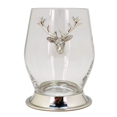 SANTE STEMLESS WINE GLASS Pewter Base w/ Deer Medal 465 ml