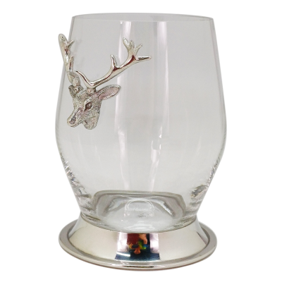 SANTE STEMLESS WINE GLASS Pewter Base w/ Deer Medal 465 ml