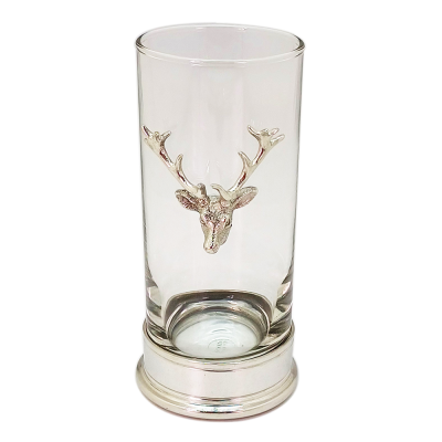 Glass Hi Ball w/ Pewter Base_Deer Medal