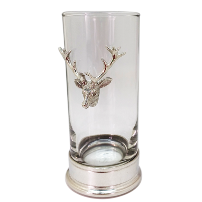 Glass Hi Ball w/ Pewter Base_Deer Medal