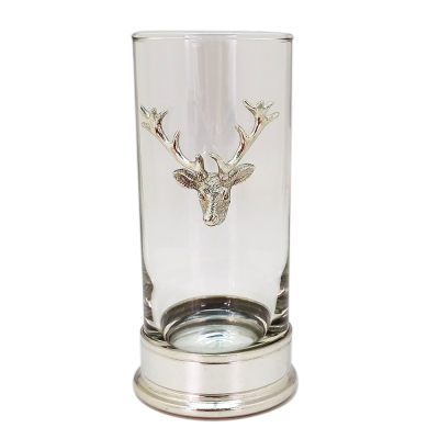 Glass Hi Ball w/ Pewter Base_Deer Medal