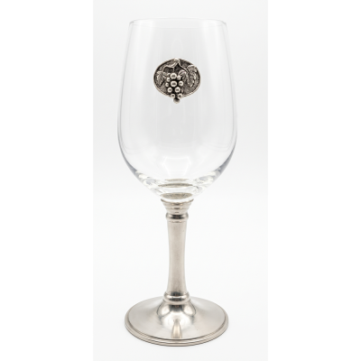 Wine Glass w/Pewter Grape Medal and Leg