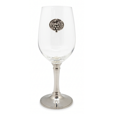 Wine Glass w/Pewter Grape Medal and Leg