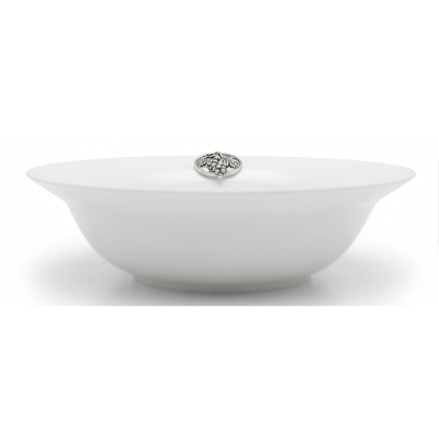 Porcelain SOUP/CEREAL Bowl w/Pewter Grape Medal