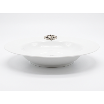 Porcelain Soup Plate w/Pewter Grape Medal