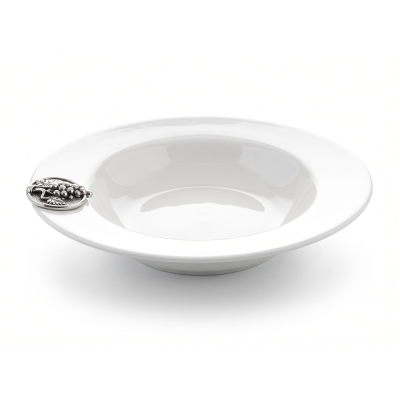 Porcelain Soup Plate w/Pewter Grape Medal