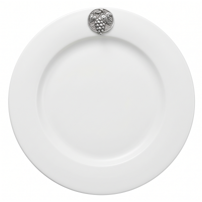 Porcelain Wide Rim Plate 25 cms. w/Pewter Grape Medal