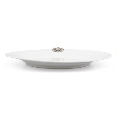 Porcelain Wide Rim Plate 25 cms. w/Pewter Grape Medal